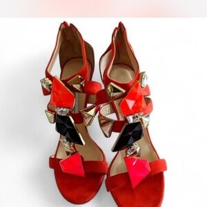 Jimmy Choo Red Gem-Strap Stiletto Sandals